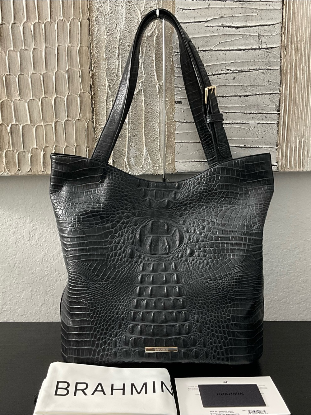 Brahmin Brayden BLACK ALDEN ROAD Soft Leather Tote Bag Purse W/Eye